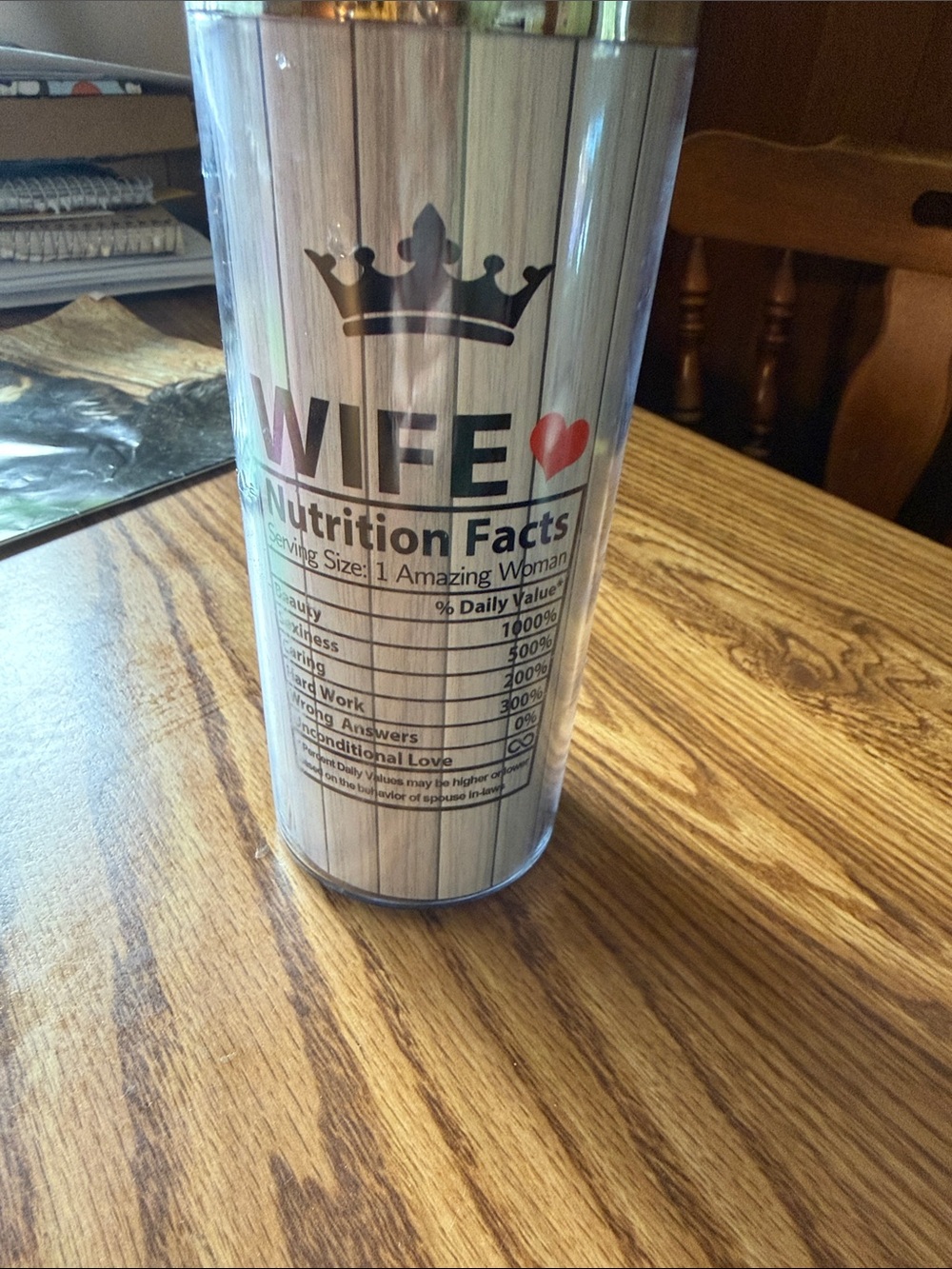 WIFE Nutrition Facts Stainless Tumbler with Heart